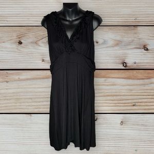 A.N.A. Sleeveless V-neck Black Dress with ruffle front detailing